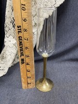 CLEAR GLASS CHAMPAGNE FLUTE WITH BRASS BASE VINTAGE 9.75” Tall - $8.91