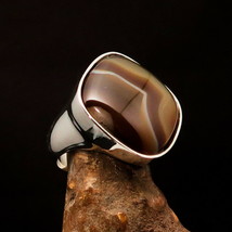 Brown Agate Ring, Sterling Silver Ring, Handmade Silver Ring, Gift - Size 9.5 - £56.26 GBP