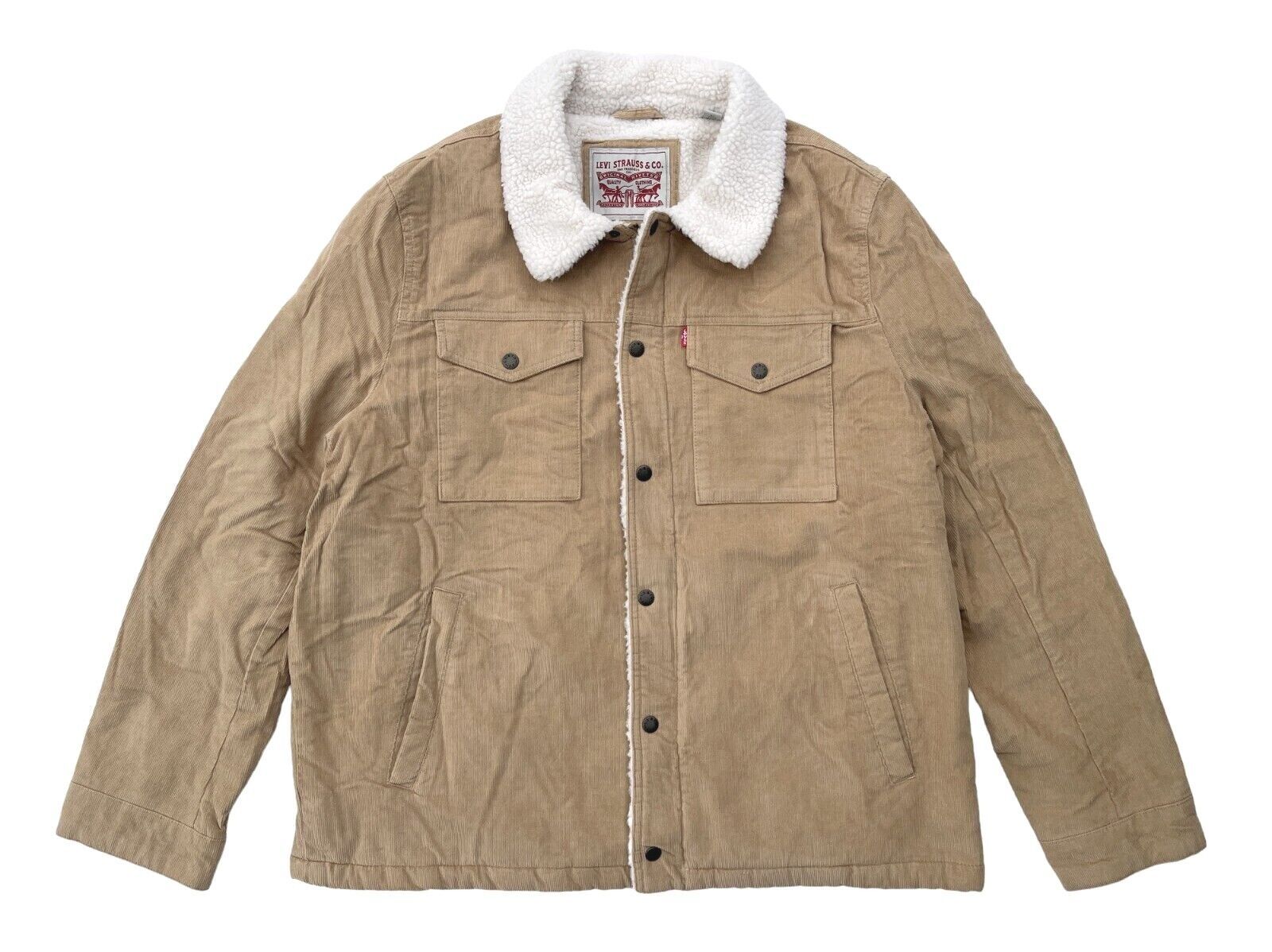 Levis Jeans Red Tab Mens Tan Corduroy Faux Shearling Sherpa Trucker Jacket - $75.52