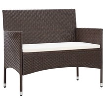 Garden Bench with Cushion Poly Rattan Brown - £61.37 GBP