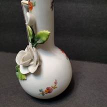 Vintage Porcelain Bud Vase, Hand Painted with Applied Flowers, 4" German Pottery image 5