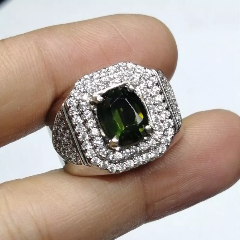 Natural 2.77 CT Green Sapphire Alpaca Alpaka Microsetting Mens Ring Heat... - £35.78 GBP