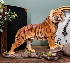 Sultan Orange Bengal Tiger On Rock Statue 7.25"Long Giant Cat Wild Anima... - $27.99