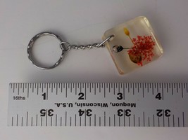 BOTANICAL KEYCHAIN YELLOW BLACK RED FLOWERS SHELLS CLEAR SQUARE PLASTIC ... - £7.56 GBP