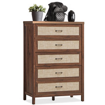 Chest of Drawers Rustic 5-Drawer Dresser Storage Floor Cabinet for Home Walnut - £277.42 GBP