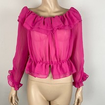 Zara Pink Sheer Ruffle Accented Summer Casual Bohemian Women&#39;s M Medium Top - £26.91 GBP