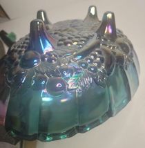 Indiana Carnival Glass Harvest Grape Iridescent Blue 4-Footed Fruit Bowl Vtg image 5