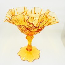 Fenton Glass Cabbage Rose Amber Gold Footed Compote Ruffled Candy Bowl Vase - £15.97 GBP