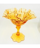 Fenton Glass Cabbage Rose Amber Gold Footed Compote Ruffled Candy Bowl Vase - £15.95 GBP
