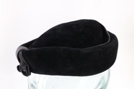 Vtg 40s 50s Rockabilly Felt Wool Satin Bow Button Hat Cap Black Womens 21.5 USA - £39.11 GBP