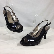 Jones Studio Kelsey Womens Sz 9M Slingback Heels Black Patent Leather Open Toe - £15.13 GBP
