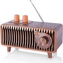 Retro Bluetooth Speaker, Vintage Radio Walnut Wood Rotary Fm Radio, Offi... - $41.99