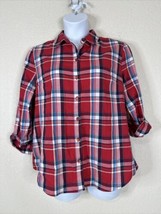 Allison Daley Womens Size 14 (XL) Red/Blue Plaid Button-Up Shirt Roll Tab Sleeve - £9.84 GBP