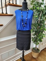 Valerie Bertinelli Women Blue &amp; Black Polyester Sleeveless Knee Length Dress 6 - £22.02 GBP