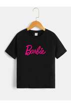 Kids Unisex Oversize Black Barbie Printed T-shirt - £14.15 GBP