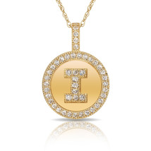 14K Solid Yellow Gold Round Circle Initial &quot;I&quot; Letter Charm Pendant Neck... - £28.05 GBP+
