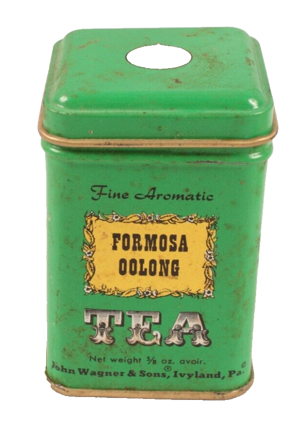 John Wagner &amp; Sons Formosa Oolong Tea Green Tin Can 5/8 oz Vintage 2 1/2... - $3.99