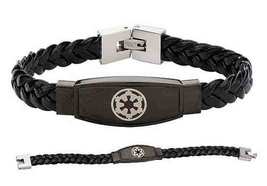 Star Wars Evil Empire Imperial Symbol Unisex Black Leather Braided Bracelet 8.5&quot; - £39.17 GBP