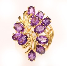 14k solid gold amethyst / diamond ring ( Free Sizing ) - £328.04 GBP