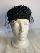 Vintage Black straw hat with netting  - $14.00