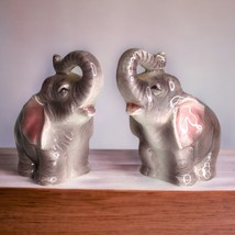 Collectible Vintage Elephant Animal Ceramic Salt &amp; Pepper Shakers Japan Trunk Up - £10.10 GBP