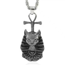 Egyptian Goddess Bastet Cat Ankh Pendant Necklace Protection Jewelry Chain 24&quot; - $15.83