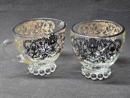 Silver City BLOSSOM TIME Footed Glass Creamer &amp; Open Sugar Set - Silver ... - $14.98