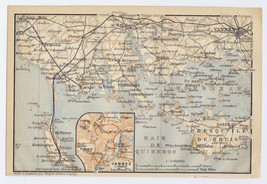 1919 Antique Map Of Vicinity Of Vannes Auray Sarzeau Brittany Bretagne / France - £15.56 GBP