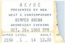 Vintage AC/Dc Ticket Stumpf Oktober 26 1983 Kansas Stadt Missouri - £42.82 GBP