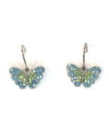 Sparkling Rhinestone Butterfly Dangle Earrings Pastel Blue &amp; Green Pierc... - £8.62 GBP