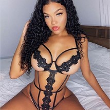 Hot Persistence Applique Black Teddy W/ Open Underwire Cups & Adjustable Strap-M image 3