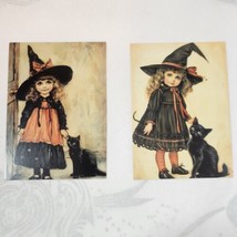 Halloween Vintage Style Pretty Witch Girl W Black Cat Postcard Greeting Card - £4.39 GBP