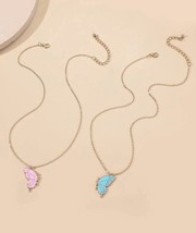 Set Of 2 Gold Necklaces - 2 Butterfly Matching Necklaces - Pink And Blue - £9.57 GBP