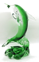 Murano Green Art Glass Jumping Dolphin on Wave Sculpture  - £78.34 GBP