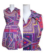 Vintage 60s Geometric Abstract Faux Dress Sleeveless Romper Medium Red P... - £74.42 GBP