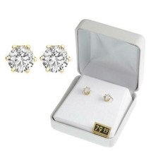 Crystals By Swarovski Stud Earrings 14K Gold Plated 2 Carat TW In Gift B... - £42.68 GBP