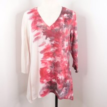 One World Women&#39;s L Red Tie Dye Long Sleeve V-Neck Asymmetrical Tunic Top - £7.97 GBP