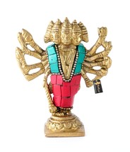 Brass Gemstone Work Standing Panchmukhi Hanuman Statue - £31.64 GBP