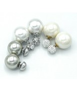 Lot of Three Double Sided Sterling Silver Faux Pearl CZ Stud Earrings NOS - £23.71 GBP