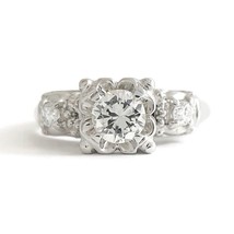 Authenticity Guarantee 
Vintage 3-Stone Diamond Scalloped Engagement Ring 14K... - $1,495.00