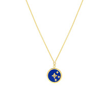 14K Solid Yellow Gold Navy Blue Enamel Stars Medallion Necklace Adjust 16&quot;-18&quot; - £331.31 GBP
