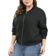 Unique Bargains Women&#39;s Plus Zipper Trim Outerwear Bomber Jacket Black S... - $29.99