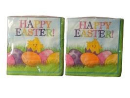 Set of 2 Happy Easter Chick &amp; Eggs Beverage 5&quot; Napkins, 36 Ct Total - £7.74 GBP