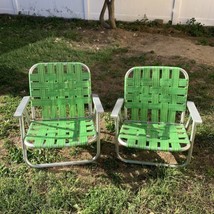 (2)  Vintage Green Folding Aluminum Lawn Chair Beach Patio Webbed Lawn R... - $49.95