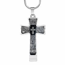 Lord&#39;s Prayer Engravable Cross Necklace Stainless Steel-Silver Tone or 18k Gold  - £50.39 GBP