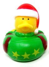 Ugly Christmas Sweater Rubber Duck 2&quot; Green Stars Ducky Squirter Bath Toy - £6.74 GBP