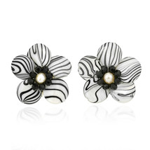 Sweet Daisy White Zebra Painted Mother of Pearl Clip On Earrings - £12.73 GBP
