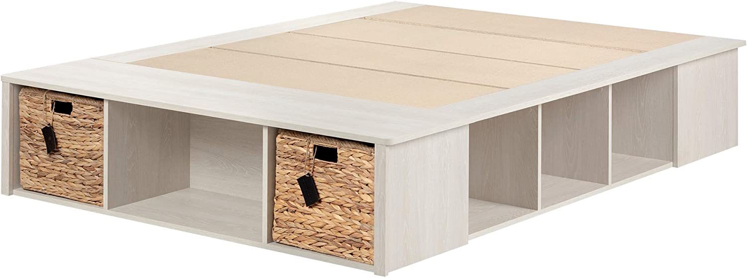 Full Storage Bed With Baskets, Double, Winter Oak And Rattan, South Shore - $571.98