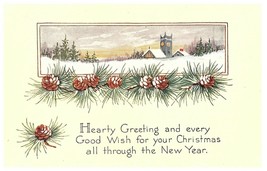 Hearty Greeting Every Good Wish Gibson Art Co Vintage Christmas Postcard - £9.30 GBP