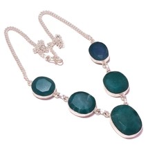 Green Aventurine Oval Gemstone 925 Silver Overlay Handmade Statement Y Necklace - £18.34 GBP